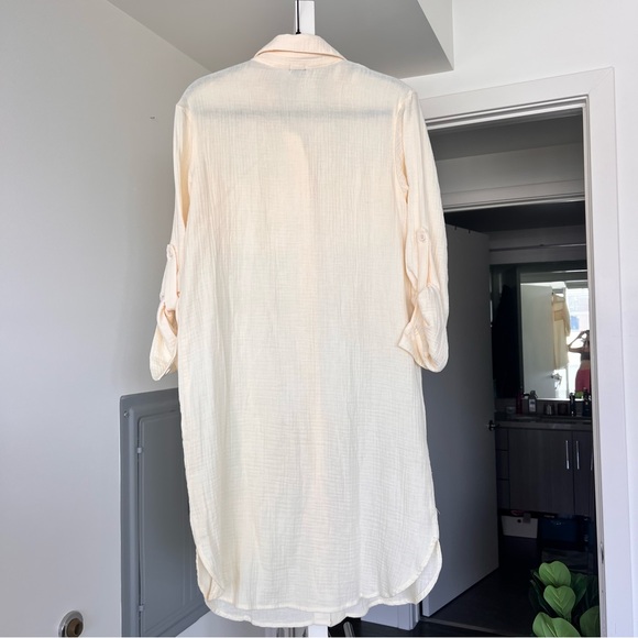 Monrow Cotton Gauze Shirt Dress- Color Buttercream- Size S - Picture 7 of 9
